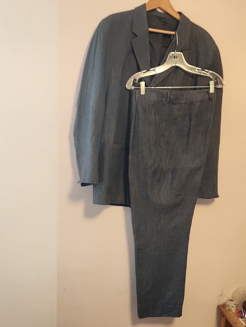 Adolfo Dominguez Gray Pinstripe Pure Linen Suit Set Size 56/46 Mens